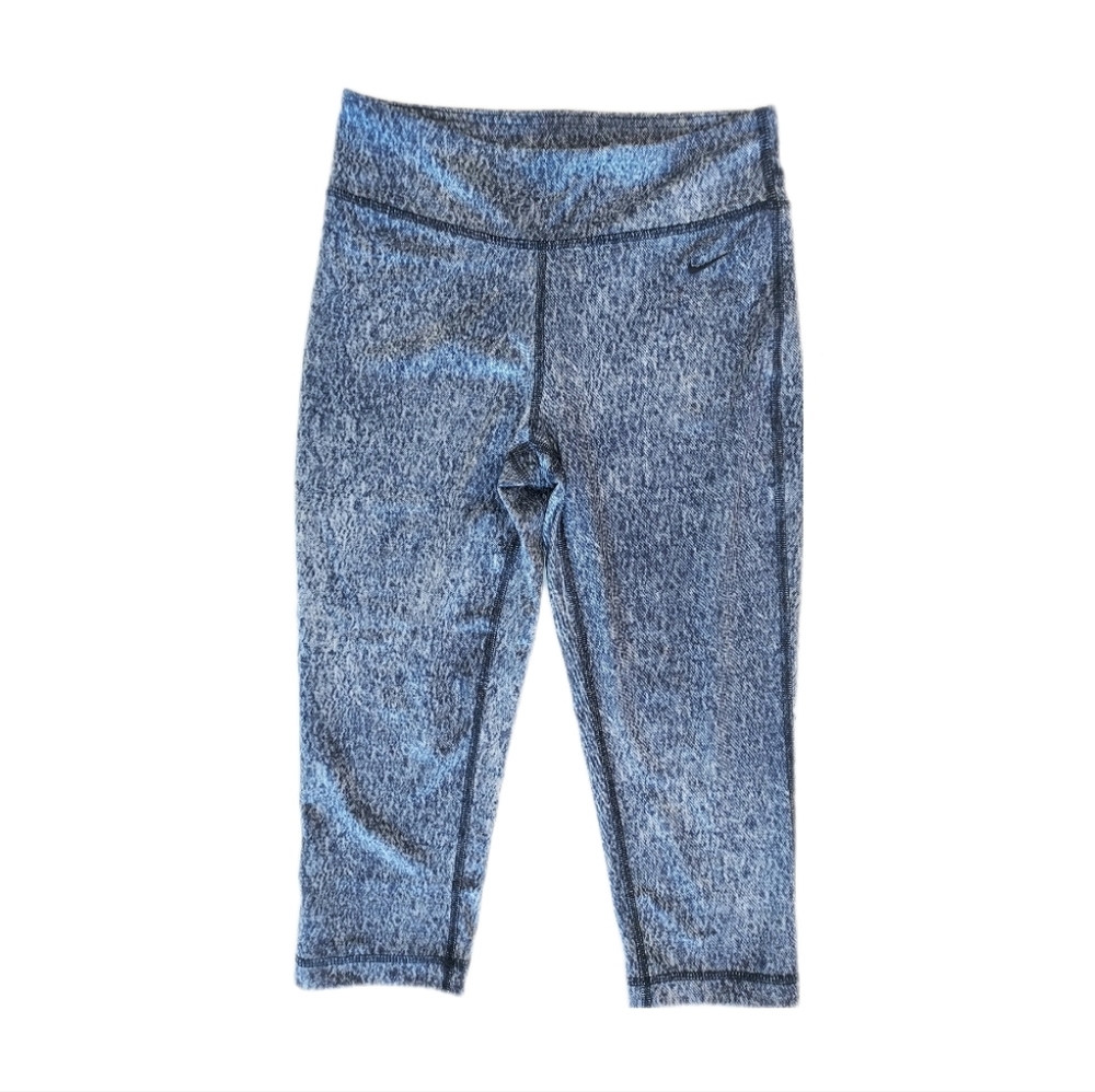 Ladies Nike Dri-Fit Blue Denim Look Print Tight Fit Compression Capris - Size Sm